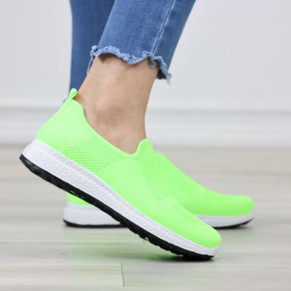 Neon Green Fashion Comfort Heel Sock Sneakers Shoes Slip Ons - Picture 5 of 11